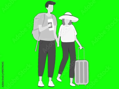 Business people working and communicating. Corporate teamwork concept isolated on green screen background