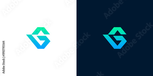 Sleek and abstract geometric letter logo design with a vibrant blue-green gradient, ideal for modern tech companies, startups, or digital branding
