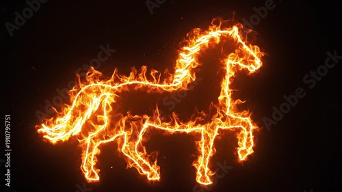 Fiery Horse Silhouette With Orange Flames Against A Dark Background