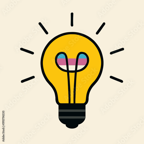 Glowing light bulb with filament in trans pride colors