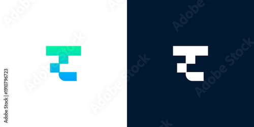 Modern abstract letter T logo, crafted with geometric blocks and a vibrant gradient, offering a sleek digital aesthetic suitable for technology and innovative brand identities