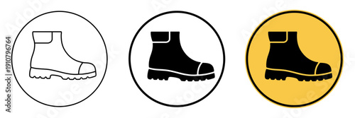 Safety Shoes icon et in line, silhouette and colored style. PPE Footwear Required Symbols. Industrial Work Boot Safety Icons useful for construction site signage and factory compliance posters
