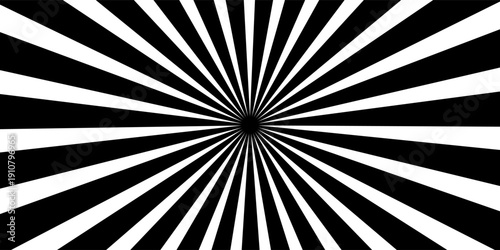 Sun ray light. Sun rays background. Radial burst. Sunburst black pattern isolated on white background. Beams line. Radiate sunlight. Comic effect texture. Retro pop art stripe. Eps10