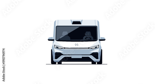 Modern white van illustration on isolated background viewed from the front