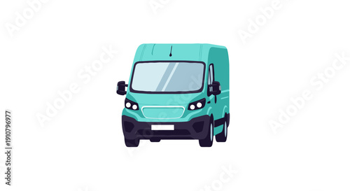 Teal delivery van illustration on a clean white background viewed from the front