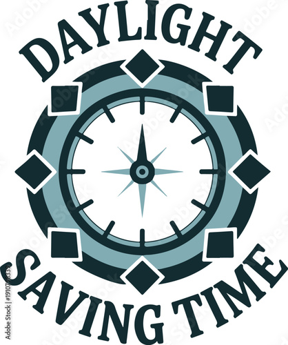 Classic teal twin bell alarm clock featuring daylight saving time text isolated on transparent background