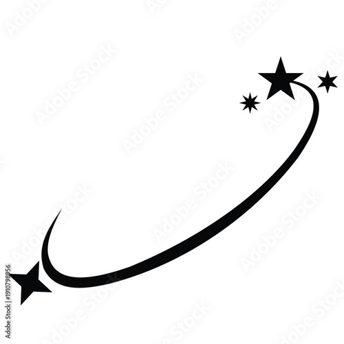Black shooting star swoosh with sparkles on white background