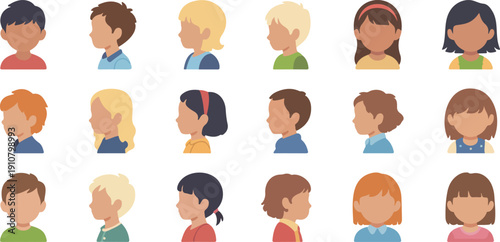 Children Avatar Silhouette Vector Set Kids Profile Icons Collection