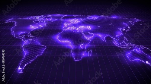 Global finance concept displayed with a digital map and abstract background in purple tones