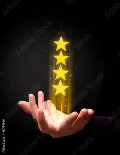 Businessman Hand Presenting Holographic Five Star Rating
