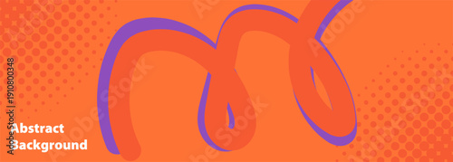 Playful brush squiggle on orange field, abstract background with halftone dots and bold purple stroke retro pop art energy suited for youth campaigns, social posts, and creative packaging.