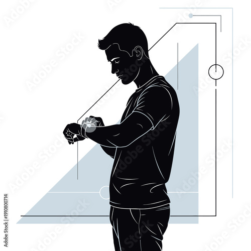 Man Winding Fishing Reel Line.