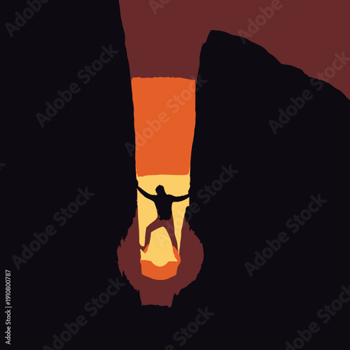 Man Jumping in Mountain Canyon.