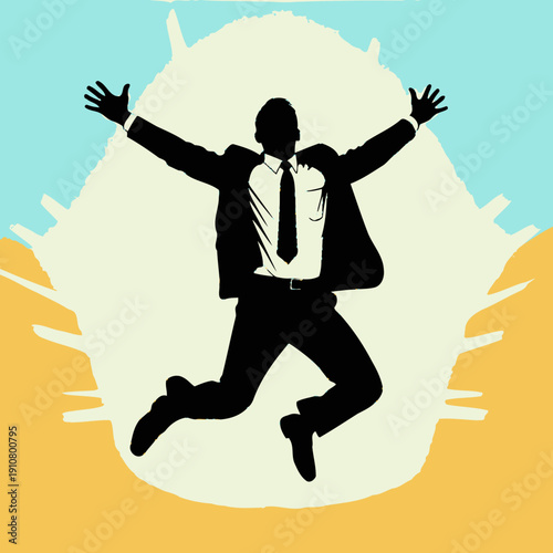 Man in Suit Jumping with Joy.