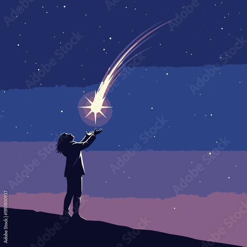 Man Reaching for Falling Meteorite.