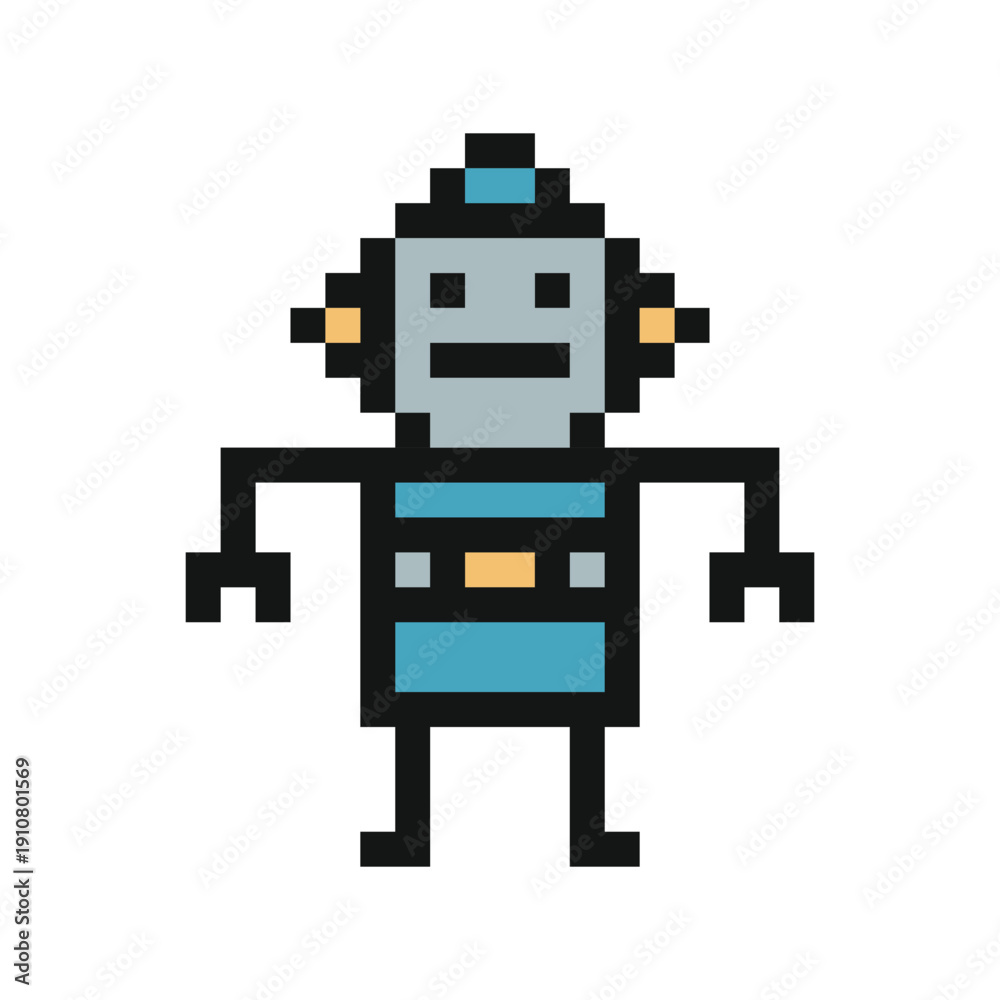 Obraz premium Cartoon cute robot humanoid robotic ai with toy,engineer,artificial intelligence,8bit,business.
