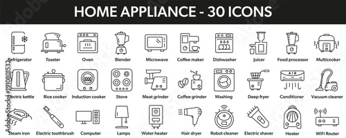 Home appliance - vector editable stroke icons set.