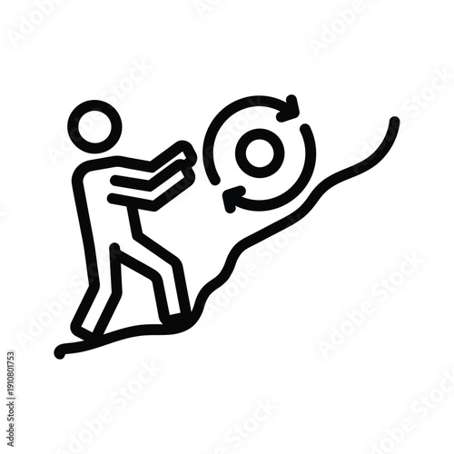 Person pushing a circular object uphill depicting effort and progress