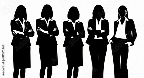 A group of businesswomen standing together in a confident pose as a vector graphic silhouette