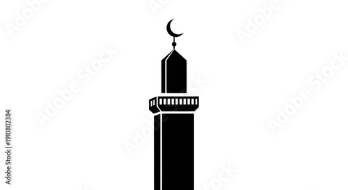 Minaret tower with crescent moon silhouette on transparent background islamic architecture