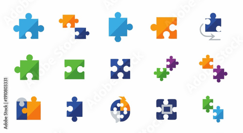 Collection of Various Colorful Jigsaw Puzzle Pieces.