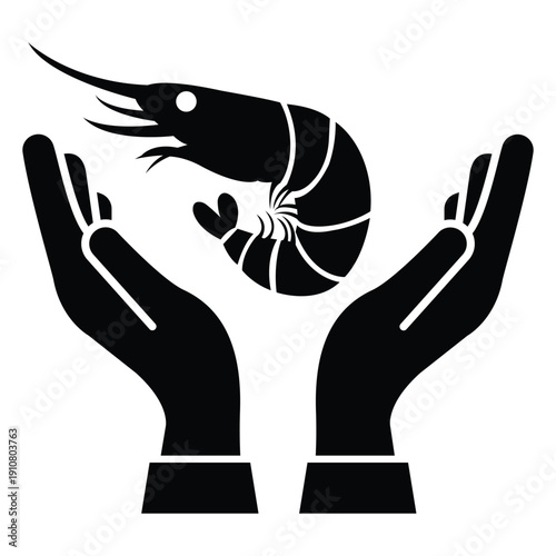 Safe shrimp icon. Safe shrimp on hand icon line. Safe the shrimp. Vector illustration.