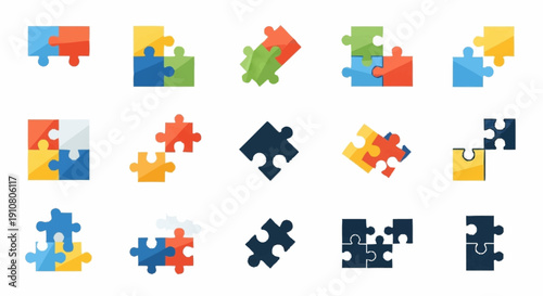 Collection of Various Colored Jigsaw Puzzle Pieces.