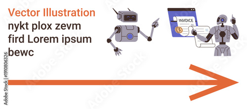 Automation, robotics, AI integration, digital payments, invoice management, future technology. Robots engaging in invoicing tasks. Automation and robotics advanced processes
