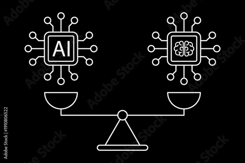 Balancing AI capabilities and ethical standards icon collection. Ethics in AI development sign