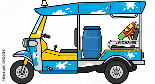 Thai tuk-tuk for Songkran water festival vector illustration