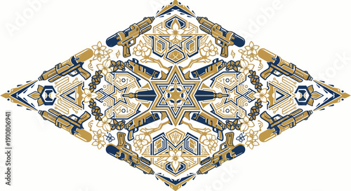 Symmetrical blaster motif with floral details vector illustration