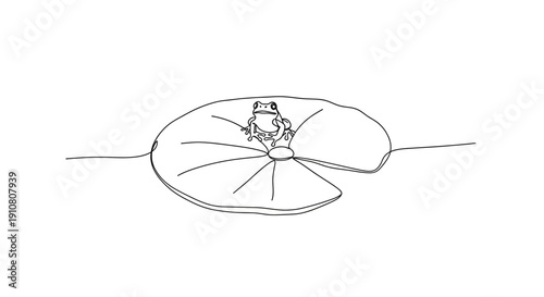 Minimalist Frog on Lily Pad Line Art Drawing