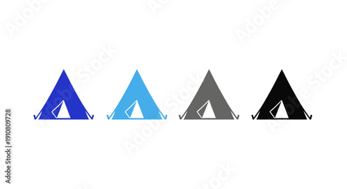 Camping tent silhouettes: A collection of camping tent silhouettes in different color represents adventure and outdoor. 