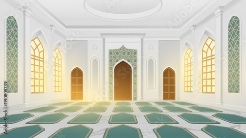 The interior of a mosque is peaceful, beautiful, and spiritually inspiring. Inside, the space is usually large and open, designed for prayer and reflection.