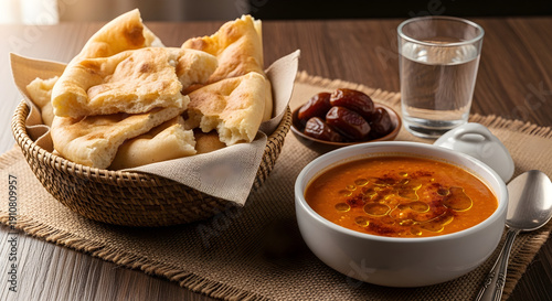 Wallpaper Mural Bowl of Lentil Soup with Bread and Olives on Wooden Table Torontodigital.ca