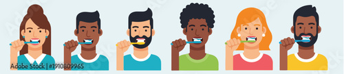 Vector illustration set of a person brushing teeth, flat design, simple minimal style, no outline, modern bright colors