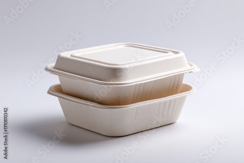 Stack of Eco-Friendly Food Containers on Gray Background