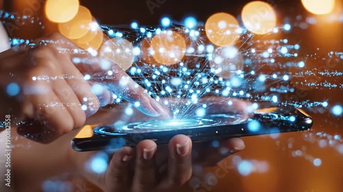 Woman's hand interacting with smartphone in evening light