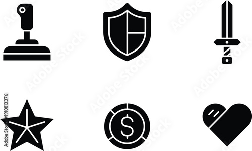 Black of rubber stamp shield dagger star dollar coin heart black, rubber stamp, shield, dagger, star, dollar coin, heart, symbols, white background, security, protection, finance, rating, love, rubber