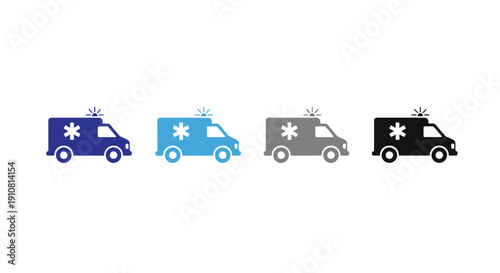 Emergency Vehicle Icons: Set of symbolic icons representing ambulance, essential for swift medical aid.