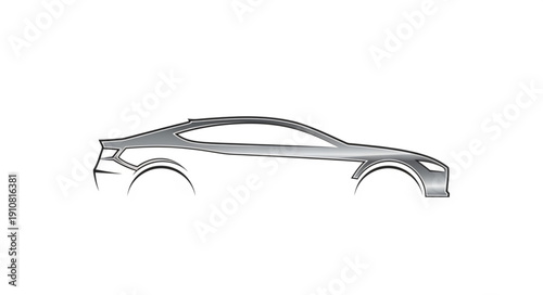 Sleek Sports Car Silhouette Sketch Outline Drawing.