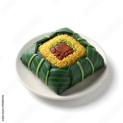 Clay icon of banh chung food for the Lunar New Year or Chinese New Year celebrations