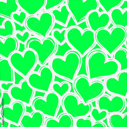 Neon Lime green hearts white outline valentines heart pattern texture background wallpaper