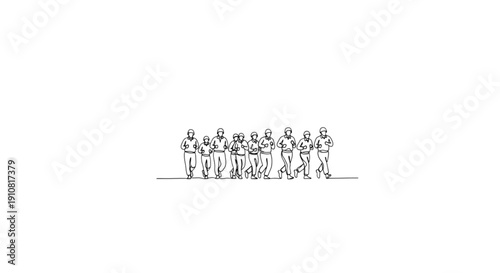 Troops jogging in formation before dawn in sketch style  