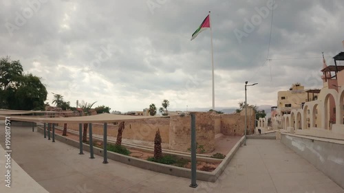 Aqaba, Jordan - 10th december, 2025: time lapse Aqaba Fort Mamluk castle historic landmark Aqaba Jordan Red Sea coast medieval fortress architecture cloudy sky