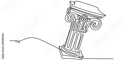 Continuous line drawing of a classical ionic column with scrolls and fluted shaft on white background.