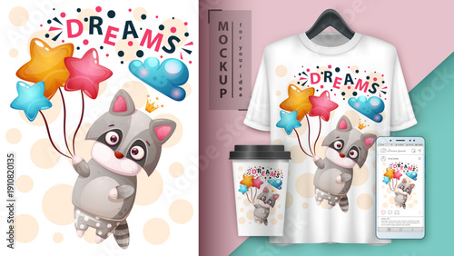 Blue Furry Monster Merchandise Mockup