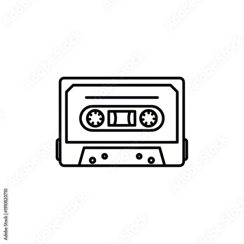 Retro cassette tape icon, vintage audio recording media, analog music storage symbol