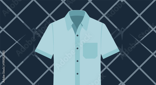 Minimalist graphic of a light blue short-sleeved collared shirt