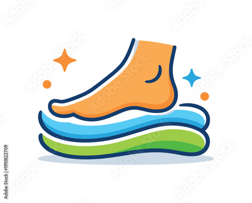 Stylized illustration of a healthy foot stepping onto refreshing wavy layers, symbolizing comfort and cleanliness